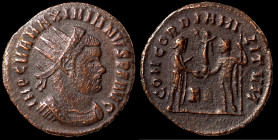Maximianus. (286-305 AD). Æ Antoninian. (20mm, 2,42g) Antioch. Obv: IMP C M A MAXIMIANVS P F AVG. radiate cuirassed bust of Maximianus right. Rev: CON...