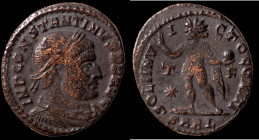 Constantinus I. (307-337 AD). Follis. (20mm, 3,02g) Antioch. Obv: CONSTANTINVS AVG. laureate bust of Constantinus left. Rev: SOL INVICTO COMITI. Sol s...