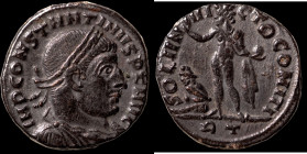 Constantinus I. (307-337 AD). Follis. (18mm, 3,06g) Antioch. Obv: CONSTANTINVS AVG. laureate bust of Constantinus left. Rev: SOL INVICTO COMITI. Sol s...