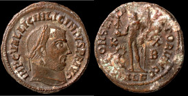 Licinius I. (321-323 AD). Follis. (22mm, 3,42g) Antioch. Obv: IMP C VAL LICIN LICINIVS P F AVG. laureate bust of Licinius right. Rev: IOVI CONSERVATOR...