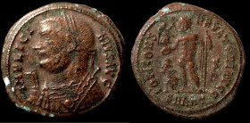 Licinius I. (317-320 AD). Follis. (19mm, 3,97g) Antioch. Obv: IMP LICINIVS AVG. draped bust of Licinius holding scepter left. Rev: IOVI CONSERVATORI A...