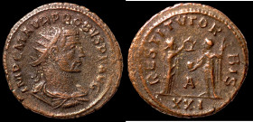 Probus. (276-282 AD). Æ Antoninian. (20mm, 2,99g) Antioch. Obv: IMP C M AVR PROBVS P F AVG. radiate cuirassed bust of Probus right. Rev: RESTITVT ORBI...