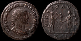 Numerian (282-283 AD). Æ Antoninian. (20mm, 3,40g) Antioch. Obv: IMP CM AVR NVMERIANVS NOB C. radiate cuirassed bust of Numerian right. Rev: VIRTUS AV...