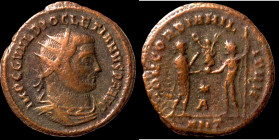 Diocletian. (285 AD). Æ Antoninian. (20mm, 2,63g) Antioch. Obv: IMP C C VAL DIOCLETIANVS P F AVG. radiate cuirassed bust of Diocletian right. Rev: CON...
