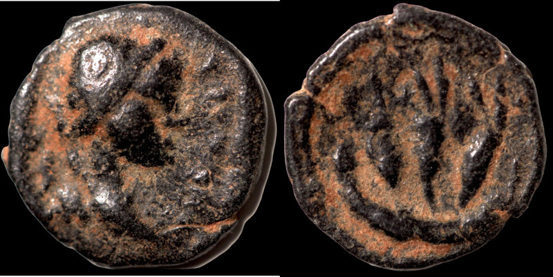 undefined. (1. Century AD). Æ Prutah. (8mm, 1,18g) Jerusalem. Obv: female bust r...