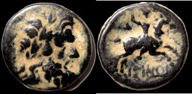 indefinite greek Bronze Æ ( 19mm, 5,68g) Obv: head of Zeus right. Rev: equestrian right.