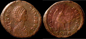 Aelia Flaccilla. ( 383-388 AD). Follis. (23mm, 4,71g) Constantinopolis. Obv: AEL FLACCILLA AVG. Pearl-diademed, draped bust right with necklace, hair ...