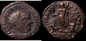 Licinius I. (321-323 AD). Follis. (18mm, 2,91g) Antioch. Obv: IMP C VAL LICIN LICINIVS P F AVG. cuirassed bust of Licinius right. Rev: IOVI CONSERVATO...