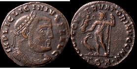 Licinius I. (321-323 AD). Follis. (22mm, 2,83g) Thessalonica. Obv: IMP C VAL LICIN LICINIVS P F AVG. laureate bust of Licinius right. Rev: IOVI CONSER...