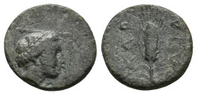 THRACE, Kardia (Circa 357-306 BC.) AE.
Obv: Head of Demeter right, wearing earring and collar; all within linear square border.
Rev: KAP / ΔIA.
Gra...