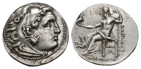 KINGS OF THRACE (Macedonian). Lysimachos (305-281 BC). Drachm. Magnesia ad Maeandrum.
Obv: Head of Herakles right, wearing lion skin.
Rev: ΛYΣIMAXOY...