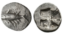 MYSIA, Kyzikos (Circa 520-480 BC.) AR Hemiobol.
Obv: Tunny fish swimming left.
Rev: Quadripartite incuse square.
Von Fritze, Nomisma IX, Kyzikos, G...