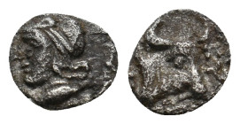 MYSIA. Kyzikos. (Circa 520-480 BC). AR Hemiobol.
Obv: Tunny fish swimming left.
Rev: Quadripartite incuse square.
Von Fritze, Nomisma IX, Kyzikos, ...