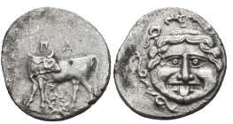 MYSIA, Parion (4th century BC.) AR Hemidrachm
Obv: ΠA / PI.
Bull standing left, head right. Control: Wreath below.
Rev: Facing gorgoneion; EP monog...