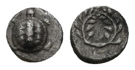 LESBOS, Methymna (Circa 450-400 BC) AR Tritartemorion or Hemiobol.
Obv: Turtle.
Rev: Wreath within incuse circle.
SNG Kayhan 96.
Condition: Very f...