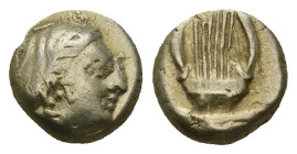 LESBOS, Mytilene (Circa 412-378 BC.) EL Hekte.
Obv: Head of muse right, hair in sakkos.
Rev: Lyre.
Bodenstedt 79.
Condition: Good very fine.
Weig...
