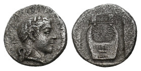 IONIA, Kolophon ? (Circa 375-330 BC) AR Diobol.
Obv: Laureate head right.
Rev: Lyre.
Condition: Good VF.
Weight: 1.24 g.
Diameter: 10 mm.