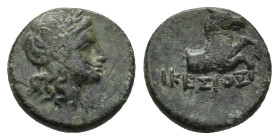 IONIA, Kolophon (Circa 320-294 BC.) AE.
Obv: Laureate head of Apollo right.
Rev: ΙΚΕΣΙΟΣ
Forepart of horse right.
Condition: About VF
Weight: 1.1...
