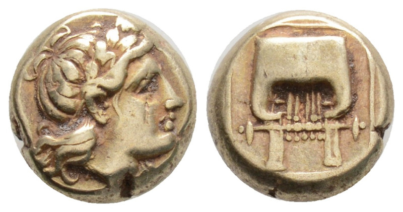 Greek
Lesbos, Mytilene EL Hekte. Circa 377-326 BC. 2.55gr. 10.3 mm
Laureate head...