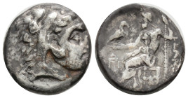 Greek, KINGS OF MACEDON, Alexander III 'the Great' (Circa 336-323 BC). AR Drachm. (16,1 mm, 3,99 g)
Head of Herakles to right, wearing lion skin headd...