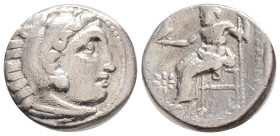 Kingdom of Macedon. Alexander III 'the Great' AR Drachm.
circa 310-301 BC. Head of Herakles right, wearing lion's skin / Zeus Aëtophoros seated left; ...