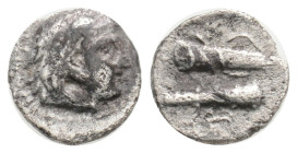 Greek
Kings of Macedon. Babylon. Alexander III \"the Great\"" 336-323 BC. Obol AR, 0,48 g. 8,4 mm."