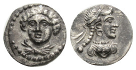 Greek
CILICIA. Tarsos. Tarkumuwa (Datames), Satrap of Cilicia and Cappadocia, (Circa 384-361/0 BC).
AR Obol (10,55 mm 0.67 g)
Head of female facing sl...