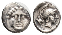 Greek, PISIDIA, Selge (Circa 4th century BC) AR obol (10,4 mm, 0.88g)
Obv: Head of gorgoneion facing with flowing hair.
Rev: Head of Athena right, wea...
