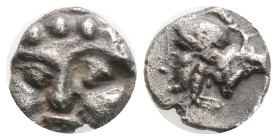 PISIDIA. Selge. Obol (Circa 350-300 BC). 0,87 g. 4,6 mm.
Obv: Facing gorgoneion.
Rev: Helmeted head of Athena left.