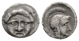 PISIDIA. Selge. Obol (Circa 350-300 BC). 0,66 g. 5,3 mm.
Obv: Facing gorgoneion.
Rev: Helmeted head of Athena right;