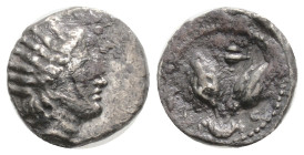Greek
Islands off Caria. Rhodos circa 250 BC. Diobol AR 5,5mm., 0,91g.
Radiate head of Helios right / Two rose buds, E above.
Cf. SNG Copenhagen 743 (...