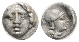 Greek, PISIDIA, Selge (Circa 4th century BC) AR obol (4,6 mm, 0.90 g)
Obv: Head of gorgoneion facing with flowing hair.
Rev: Head of Athena right, wea...