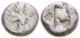 Greek
ACHAEMENID EMPIRE. Time of Darios I to Xerxes II (485-420 BC). Sardes.
AR Siglos (15,2 mm 5,2 g)
Obv: Persian king in kneeling-running stance ri...