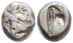 Greek
ACHAEMENID EMPIRE. Time of Darios I to Xerxes II (485-420 BC). Sardes.
AR Siglos (14,9 mm 5,4 g)
Obv: Persian king in kneeling-running stance ri...