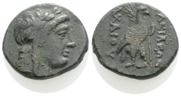 Greek
SELEUKID KINGDOM, Achaios (Usurper, 220-214 BC) AE Bronze (19,8 mm, 5,6g)
Obv: Laureate head of Apollo right.
Rev: BAΣIΛEΩΣ / AXAIOY. Eagle stan...