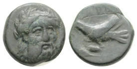 MYSIA. Adramytion (4th century BC). Ae. 1,9 g. 12,2 mm.
Obv: Laureate head of Zeus facing slightly right.
Rev: AΔPA / MY. Eagle standing left on rock;...
