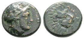 Greek
Troas. Antandros circa 350-250 BC. Bronze Æ, 12,5 mm., 2 g.
Laureate head of Apollo right / [ANTAN], lion\'s head right, tongue protruding. Sear...