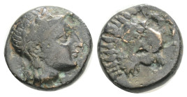 Greek
Troas. Antandros circa 350-250 BC. Bronze Æ, 11,8 mm., 1,7 g.
Laureate head of Apollo right / [ANTAN], lion\'s head right, tongue protruding. Se...