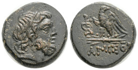 Greek
PONTOS, Amisos (Circa 100-85 BC) AE Bronze (20.5 mm, 8.6 g)
Obv: Laureate head of Zeus right.
Rev: AMIΣOV. Eagle, with head right, standing left...