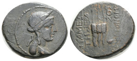 Greek
SELEUCIS AND PIERIA. Apamea. Ae. Dated RY 282 (31/30 BC). 5,9 g. 20,3 mm.
Obv: Bust of Demeter right, with wreath of corn ears.
Rev: AΠAMEΩN THΣ...