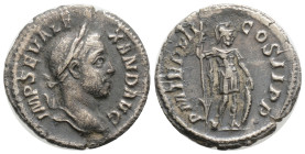 Roman Imperial
Severus Alexander AR Denarius. Rome, AD 222. IMP SEV ALEXAND AVG, laureate head right / PM TRP VII COS II PP, Mars standing right, hold...