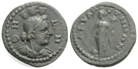 MYSIA. Adramytion. Pseudo-autonomous. Ae (2nd century AD) . 4,1 g. 21,3 mm.
Obv: ΘHBH. Turreted and draped bust of Tyche right.
Rev: ?????? HNΩN. Tych...