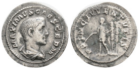 Roman Imperial
Maximus, Caesar, AR Denarius. Rome, AD 236-238. MAXIMVS CAES GERM, bare headed, draped and cuirassed bust of Maximus to right / PRINC I...