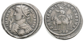 Roman Imperial Coins, MAXIMINUS II (310-313). BI Argenteus. Treveri.2,7 g. 19,4 mm.
Obv: IMP MAXIMINVS AVG. Radiate, draped and cuirassed bust left, r...
