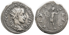 Roman Imperial
Gordian III. AD 238-244. Rome. Antoninianus AR, 22 mm.,4 g.
IMP GORDIANVS PIVS FEL AVG, radiate, draped and cuirassed bust of Gordian r...