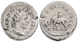 Philip I, 244-249. Antoninianus (Silver, 24,8 mm, 3,8 g, ), Rome, 248. IMP PHILIPPVS AVG Radiate, draped and cuirassed bust of Philip I to right, seen...