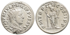 Roman Imperial
Philippus Arabs AD 244-249. Rome, Antoninianus AR, 20,9 mm., 4 g.
IMP M IVL PHILIPPVS AVG, draped and cuirassed bust right / PM TRP III...