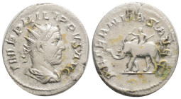 Philip I, 244-249. Antoninianus (Silver, 22,5 mm, 3,5 g, ), Rome, 248. IMP PHILIPPVS AVG Radiate, draped and cuirassed bust of Philip I to right, seen...