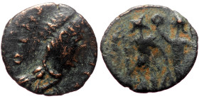 Barbaric imitation of theodosian dynasty AE issue (Bronze, 1.08g, 14mm)
Obv: imitation of letters, laureate head right
Rev: emperor standing to left, ...