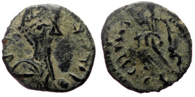 Barbaric imitation of Late Roman Imperial AE Nummus (Bronze, 0,55g, 11mm)
Obv: Grabled legend, diademed draped bust right,
Rev: Grabled legend, Victor...